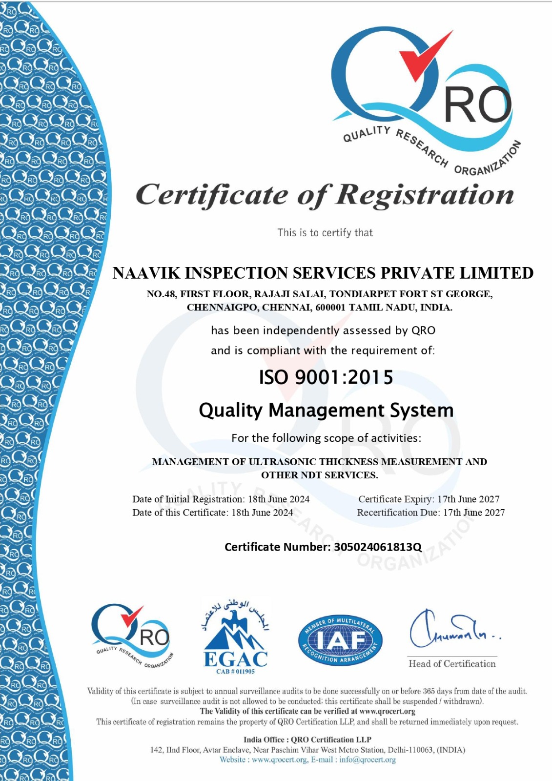 Naavik Inspection Services Pvt. Ltd. — ISO 9001:2015