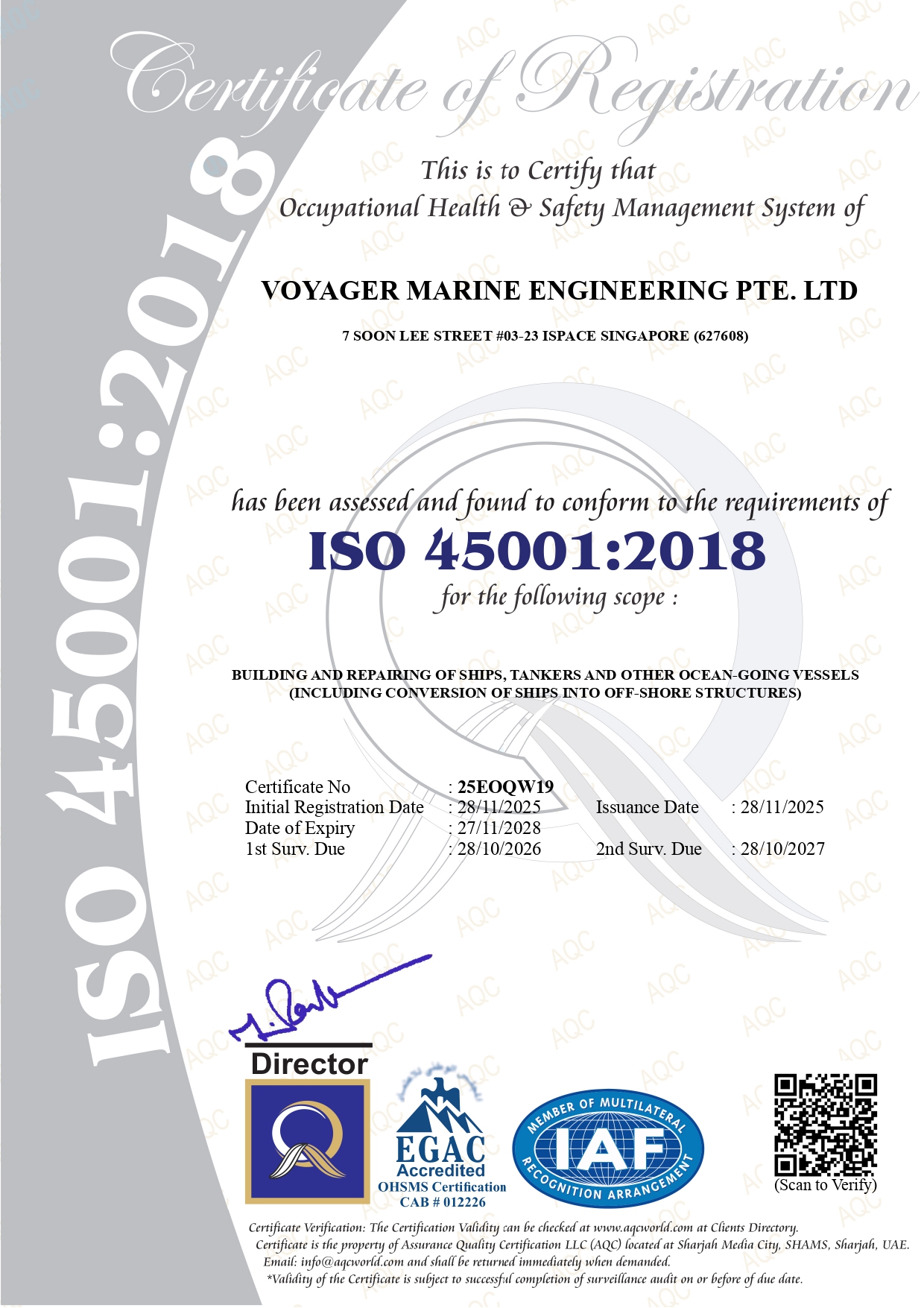 Voyager Marine Engineering Pte. Ltd. — ISO 45001:2018